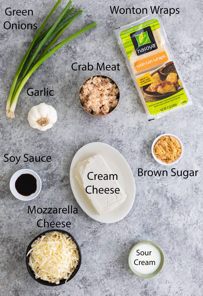overhead view of ingredients to make crab rangoon dip